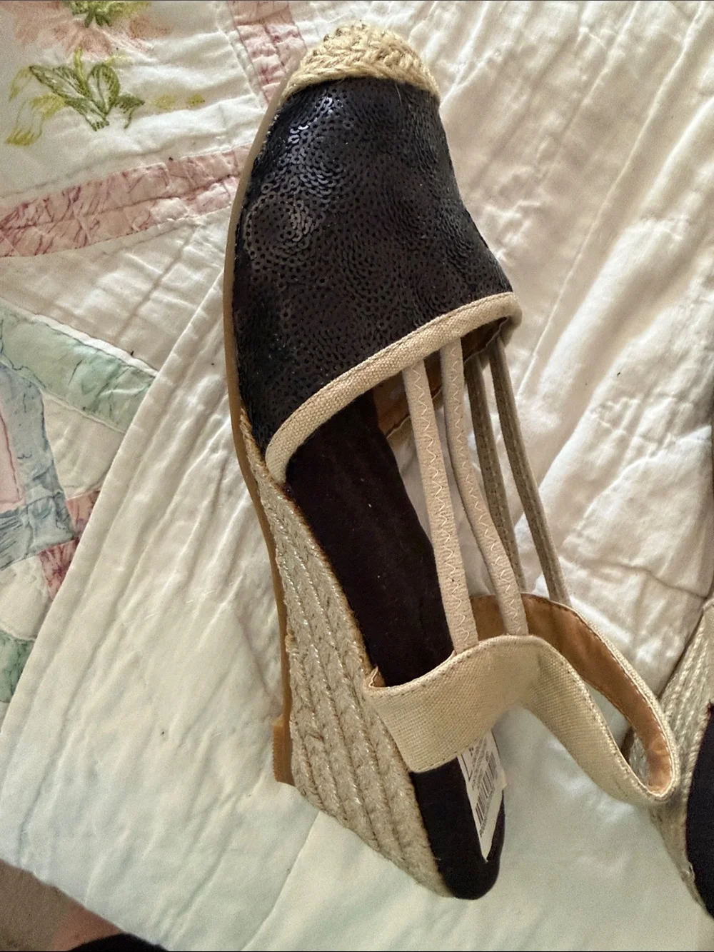 Joan Boyce Stacy Square B Black Sequin Espadrille Slingback Flats - Women's